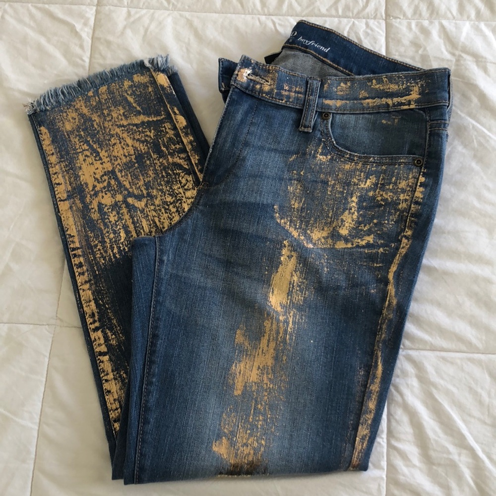 Medium Wash Boyfriend Jeans with gold detailing